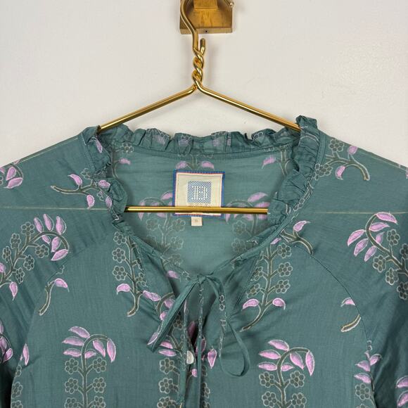 Bell by Alicia Bell Block Print Mini Dress Long Sleeve Green Tassel Tie Boho S - Picture 8 of 12